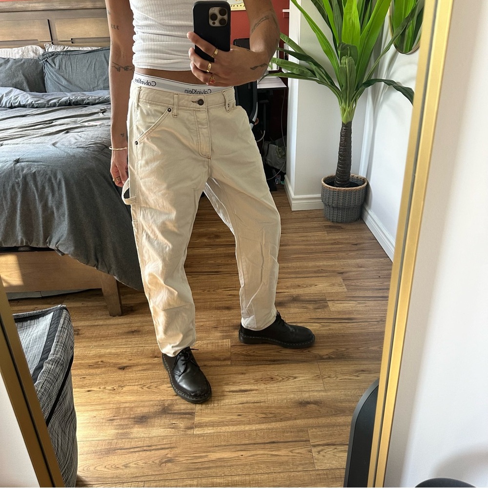 TOPMAN CREAM CARPENTER PANTS